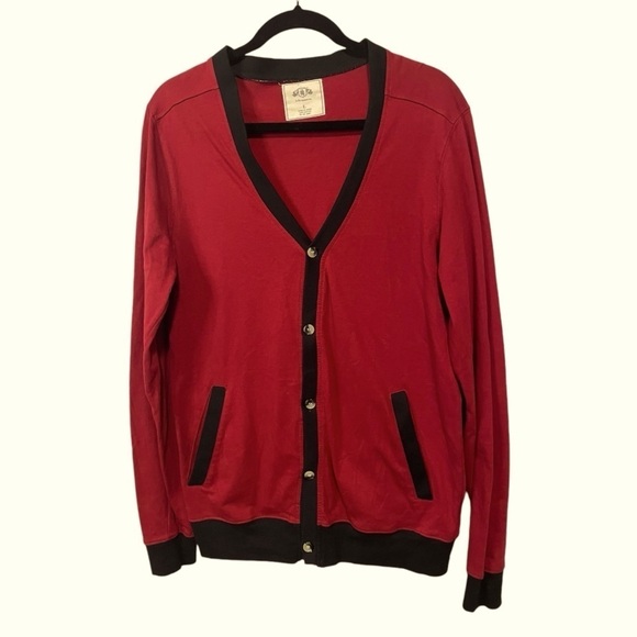 Vintage PJ Mark Red Cotton Cardigan Sweater Lightweight Sz L - Picture 1 of 3